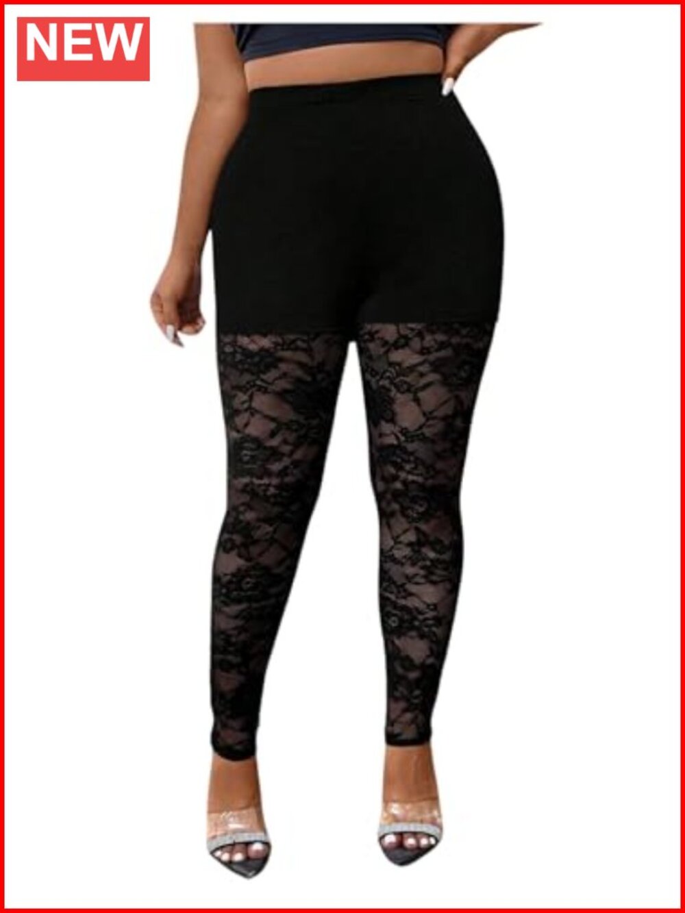 Plus Size Sheer Lace High Waisted Leggings Skinny Stretch Pants